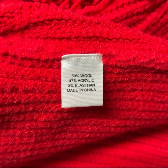 Tuckernuck Women’s Fringe Caswell Wool Blend Sweater Red XS Cable Knit Crewneck - Picture 7 of 8